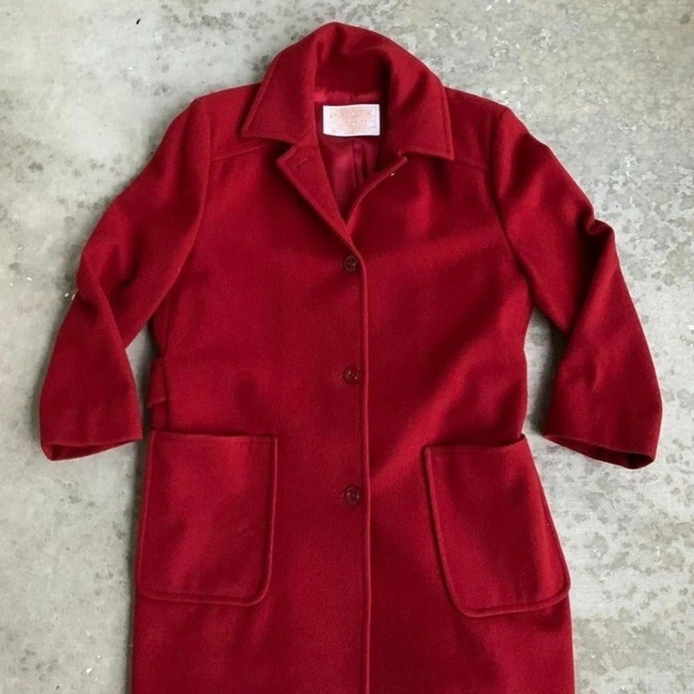 Vintage 1950 Pendleton Crimson Red Knee-Length Wool University Pea Coat USA Made